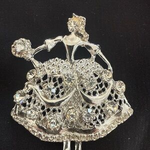 Dancer Elegant Silver tone Brooch with Crystal Accents stones vintage